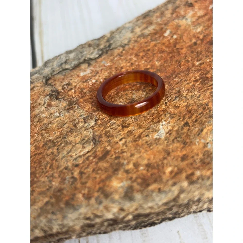 Natural Carnelian Agate Band Ring Translucent Orange Red Gemstone Size 7.5 P182